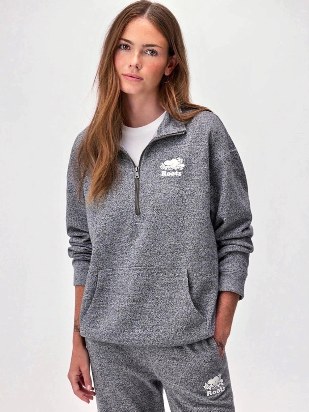 Roots Organic Cooper Relaxed Quarter Zip Stein S - Picture 2 of 9